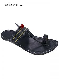 Overwhelming Black Kapshi Red Gonda Kolhapuri Chappal For Men