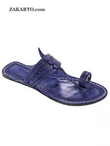 Good Looking Dark Blue Pointed Kolhapuri Chappal For Men