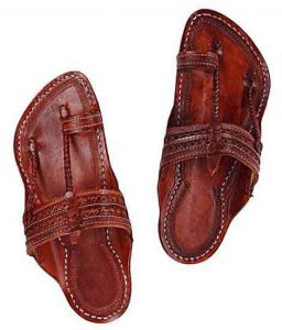 Gorgeous Red Brown Punching Design Kolhapuri Chappal For Men