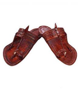 Gorgeous Red Brown Punching Design Kolhapuri Chappal For Men