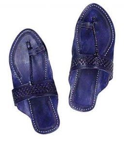 Good Looking Dark Blue Diamond Punching Kolhapuri Chappal For Men