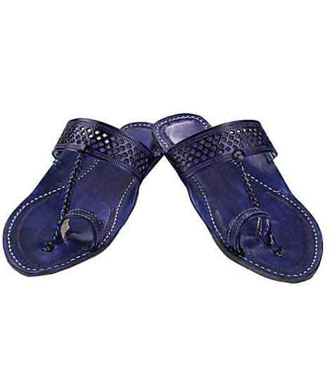 Good Looking Dark Blue Diamond Punching Kolhapuri Chappal For Men