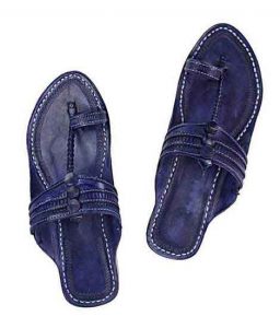 Strange Dark Blue Triangular Belt Kolhapuri Chappal For Men