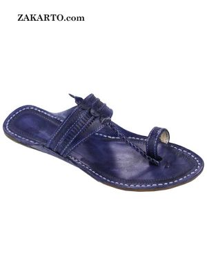 Strange Dark Blue Triangular Belt Kolhapuri Chappal For Men