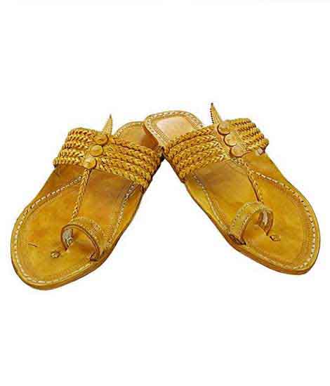 Stunning Five Braids Pointed Light Yelow Kolhapuri Chappal For Men