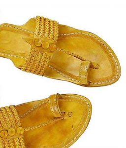 Stunning Five Braids Pointed Light Yelow Kolhapuri Chappal For Men