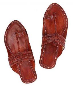 Different Looking Red Brown Pointed Kolhapuri Chappal For Men