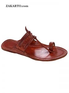 Different Looking Red Brown Pointed Kolhapuri Chappal For Men