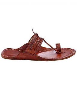 Different Looking Red Brown Pointed Kolhapuri Chappal For Men