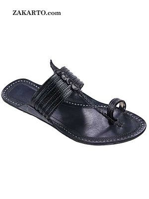 Attractive Black Straight Upper Kolhapuri Chappal For Men