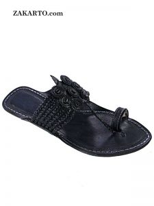 Breathtaking Seven Braids Black Kolhapuri Chappal For Men