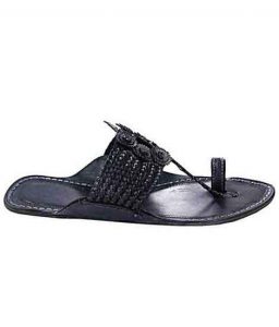 Breathtaking Seven Braids Black Kolhapuri Chappal For Men