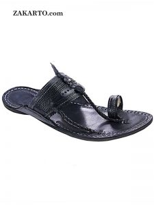 Wonderful Black Kapshi Triangular Upper Kolhapuri Chappal For Men