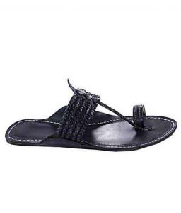 Spectacular Black Five Braids Kolhapuri Chappal For Men