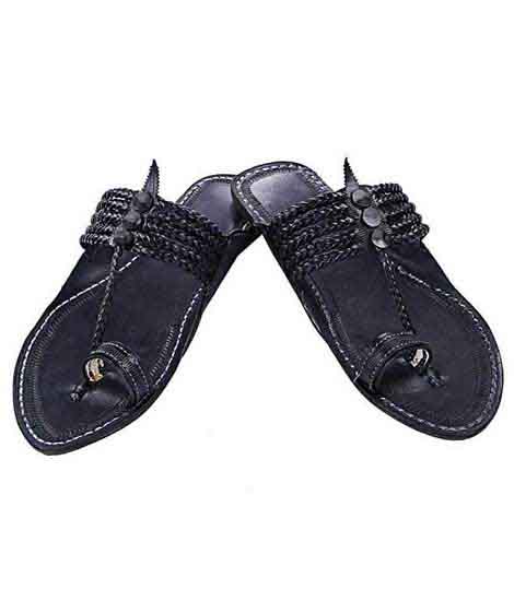 Spectacular Black Five Braids Kolhapuri Chappal For Men