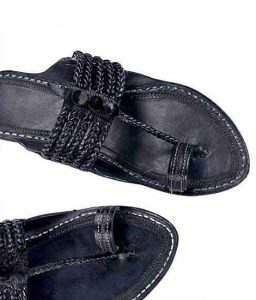 Spectacular Black Five Braids Kolhapuri Chappal For Men