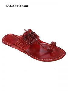 Incredible Seven Braids Cherry Red Kolhapuri Chappal For Men