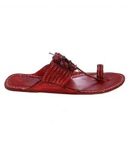 Incredible Seven Braids Cherry Red Kolhapuri Chappal For Men