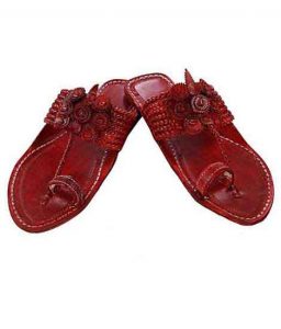 Incredible Seven Braids Cherry Red Kolhapuri Chappal For Men