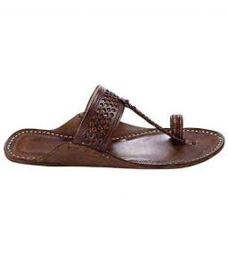 Good Looking Brown Diamond Punching Kolhapuri Chappal For Men