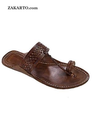 Good Looking Brown Diamond Punching Kolhapuri Chappal For Men