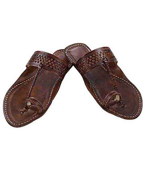 Good Looking Brown Diamond Punching Kolhapuri Chappal For Men