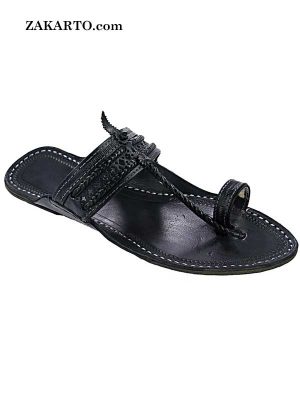 Different Looking Black Pointed Kolhapuri Chappal For Men