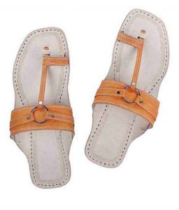 Nice Looking Orange Belt Silver Ring Ladies Kolhapuri Chappal