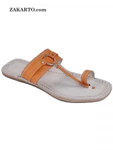 Nice Looking Orange Belt Silver Ring Ladies Kolhapuri Chappal