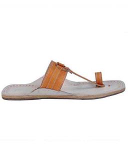 Nice Looking Orange Belt Silver Ring Ladies Kolhapuri Chappal