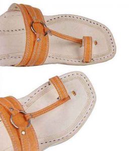 Nice Looking Orange Belt Silver Ring Ladies Kolhapuri Chappal