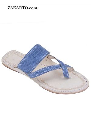 Good Looking Denim Light Blue Cross Belt Ladies Kolhapuri Chappal