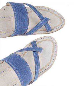 Good Looking Denim Light Blue Cross Belt Ladies Kolhapuri Chappal