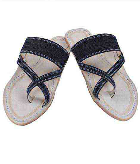 Decent Denim Grey Cross Belt Kolhapuri Chappal For Women