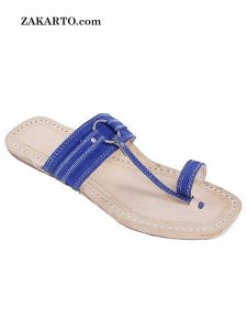 Impressive Denim Dark Blue Silver Ring Ladies Kolhapuri Chappal