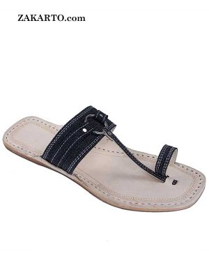 Extraordinary Denim Grey Silver Ring Ladies Kolhapuri Chappal