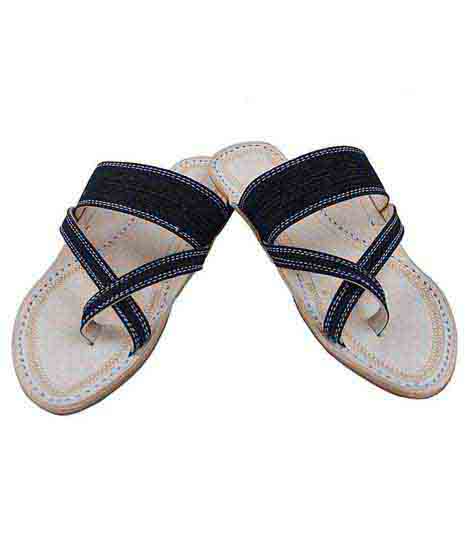 Beautiful Looking Denim Black Cross Lace Design Kolhapuri Chappal For Women