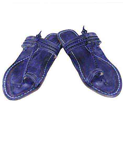 Breathtaking Dark Blue Flat Heel Punching Design Ladies Kolhapuri Chappal