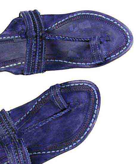 Breathtaking Dark Blue Flat Heel Punching Design Ladies Kolhapuri Chappal