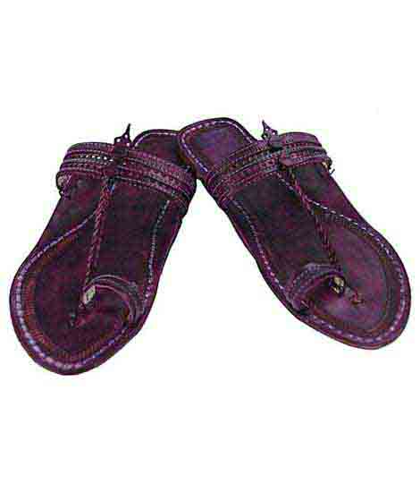 Breathtaking Purple Flat Heel Punching Design Ladies Kolhapuri Chappal