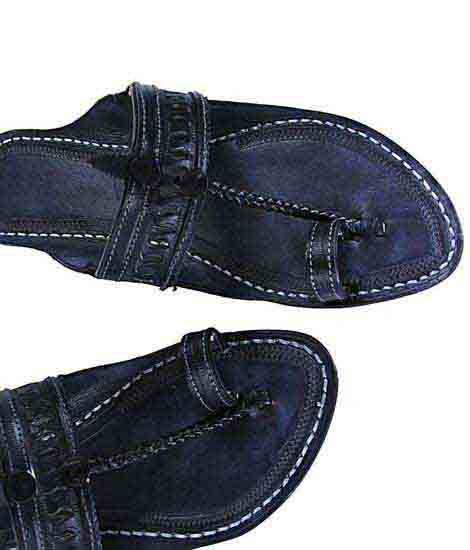 Stunning Look Black S Punching Flat Heel Kolhapuri Chappal For Women