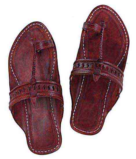 Fine-Looking Red Brown S Punching Flat Heel Ladies Kolhapuri Chappal