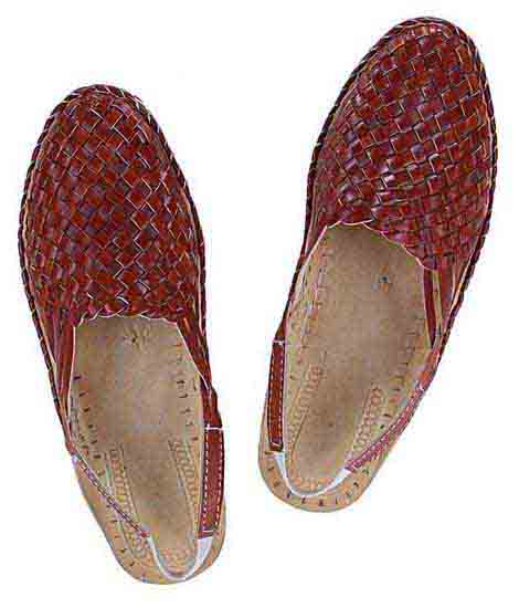 Eye Catching Red Brown Mat Design Back Strip Ladies Kolhapuri Half Shoe