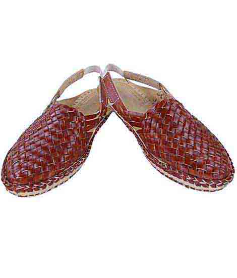 Eye Catching Red Brown Mat Design Back Strip Ladies Kolhapuri Half Shoe