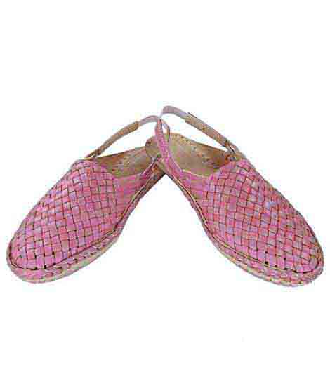 Striking Baby Pink Mat Design Back Strip Ladies Kolhapuri Half Shoe