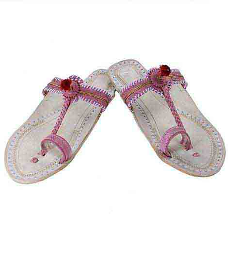 Beautiful Watch Style Baby Pink Red Gonda Ladies Kolhapuri Chappal