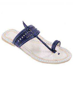 Eye-Catching Dark Blue Flat Heel Punching Upper Kolhapuri Chappal For Women