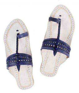 Eye-Catching Dark Blue Flat Heel Punching Upper Kolhapuri Chappal For Women