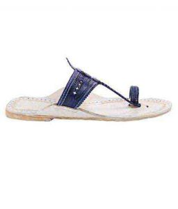 Eye-Catching Dark Blue Flat Heel Punching Upper Kolhapuri Chappal For Women