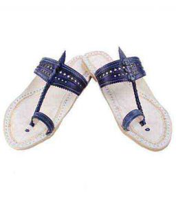 Eye-Catching Dark Blue Flat Heel Punching Upper Kolhapuri Chappal For Women